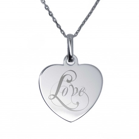 Collier Coeur plein gravé prénoms - Argent