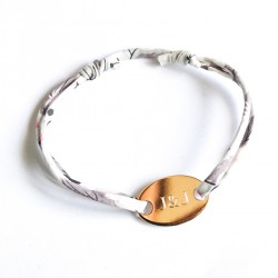 Bracelet gravé prénom cordon Liberty et médaille ovale - Plaqué or