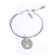 Bracelet jonc plumes et médaille personnalisée - Argent