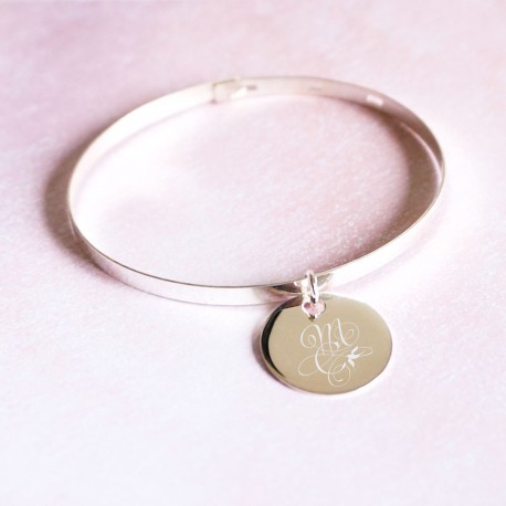 Bracelet jonc et médaille gravée en argent