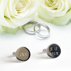 Boutons de manchette ronds gravés mariage - Acier