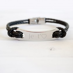 Bracelet homme cuir tressé - Acier