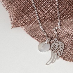 Collier personnalisé Aile d'ange et initiale - Argent