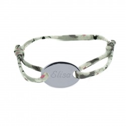 Bracelet personnalisé cordon Liberty et médaille ovale - Argent