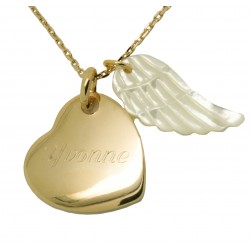 Collier personnalisé Coeur et Aile d'ange en nacre - Plaqué or