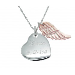 Collier personnalisé Coeur et Aile d'ange en nacre - Argent