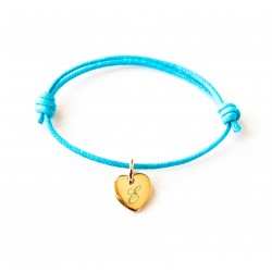 Bracelet personnalisé initiale prénom Mini Coeur sur cordon - Plaqué or