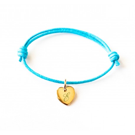 Bracelet personnalisé initiale prénom Mini Coeur sur cordon - Plaqué or