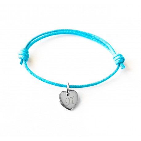 Bracelet personnalisé enfant Mini Coeur sur cordon - Argent