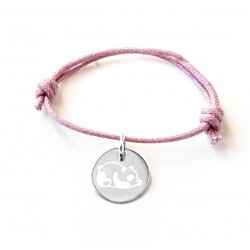 Bracelet personnalisé médaille 15 mm sur cordon - Argent