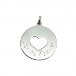 Pendentif personnalisé Rond ajouré Coeur - Argent