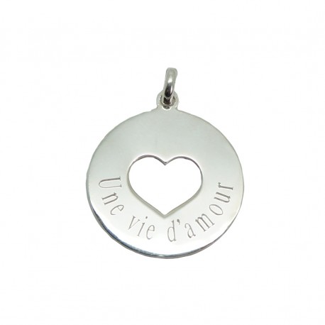 Pendentif personnalisé Rond ajouré Coeur - Argent