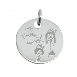 Pendentif personnalisé dessin d'enfant rond 19 mm - Argent