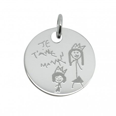 Pendentif personnalisé dessin d'enfant rond 19 mm - Argent