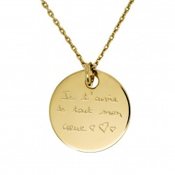 Collier personnalisé mot manuscrit pendentif 19 mm - Plaqué or