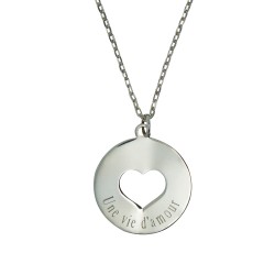 Collier personnalisé pendentif rond ajouré coeur - Argent