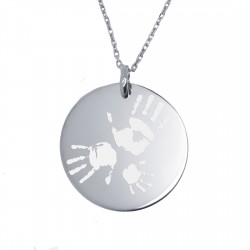 Collier personnalisé prénom dessin ou empreinte médaille 27 mm - Argent