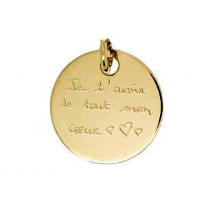 Pendentif gravé avec texte manuscrit, plaqué or